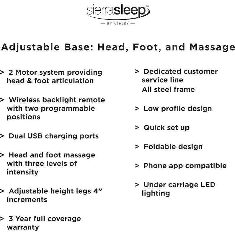 Ashley Head/Foot Queen Adjustable Base/Massager in Black