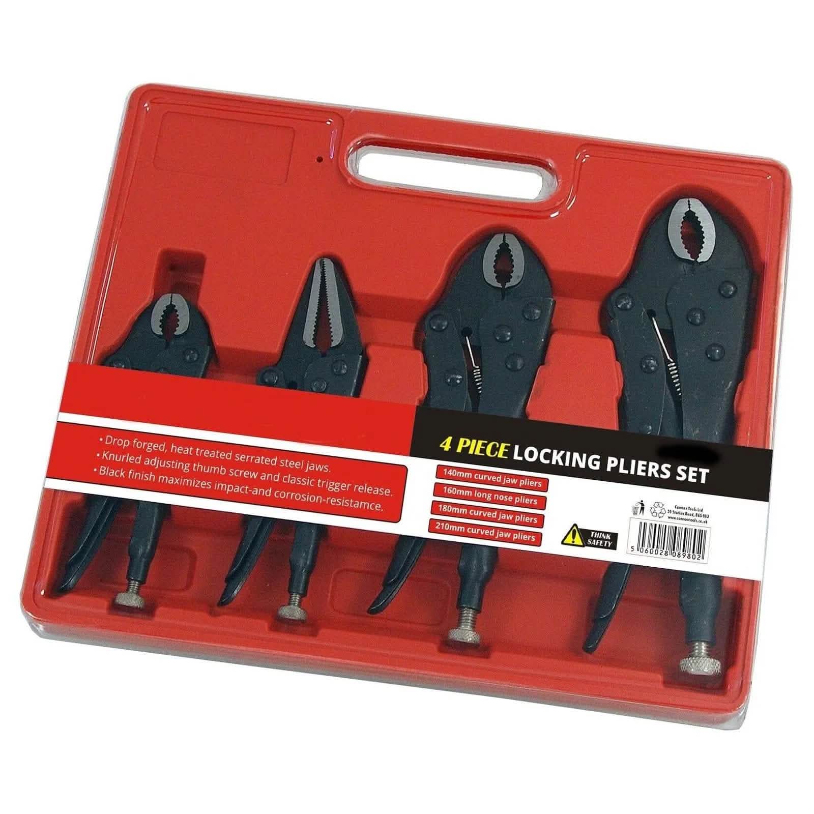 4 Piece Adjustable Locking Mole Grip Pliers Set with Storage Tray