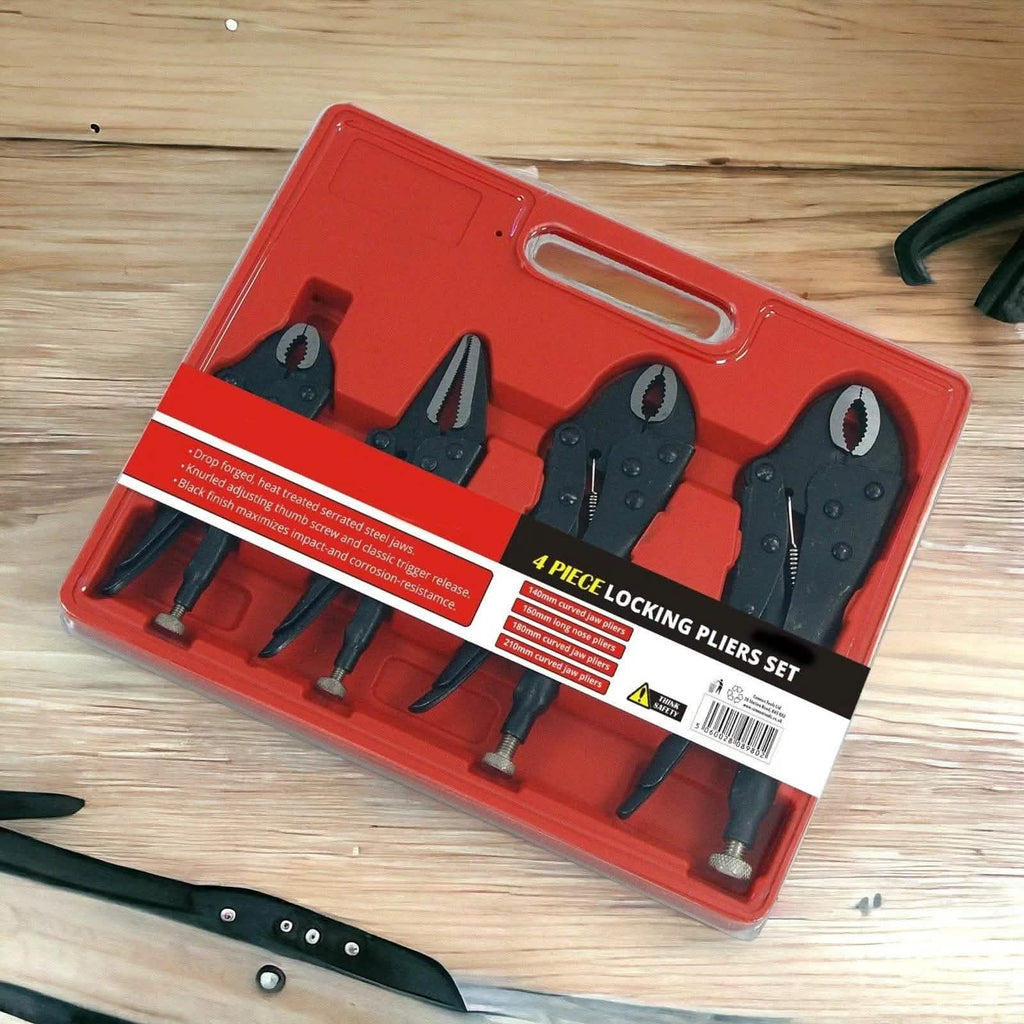 4 Piece Adjustable Locking Mole Grip Pliers Set with Storage Tray