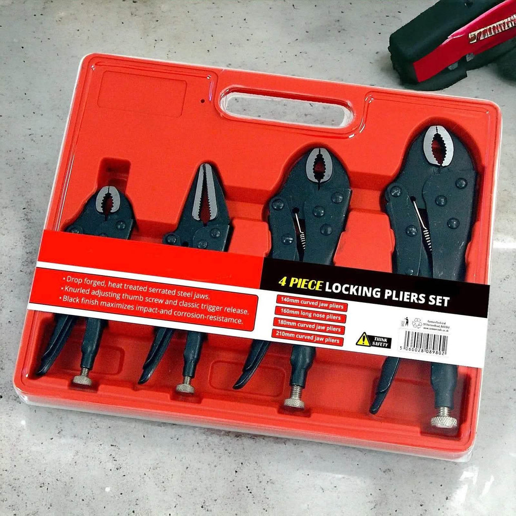 4 Piece Adjustable Locking Mole Grip Pliers Set with Storage Tray